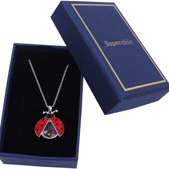 Ladybug Necklace Silver Cubic Zirconia Cute Crystals Females Gifts Halloween - Picture 6 of 6